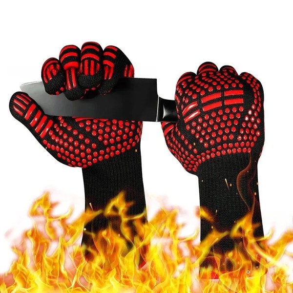 Non-slip Fireproof Microwave Oven Gloves Extreme Heat Resistant Oven Mitts 300-500 Centigrade Flame Retardant BBQ Fire Gloves