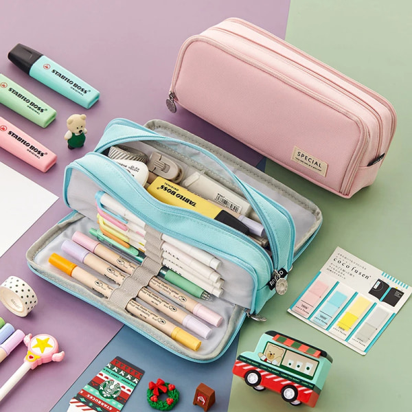 Angoo Cute Pencil Case Canvas for Girls Macaron Pencil Box Multilayer School Pouch Kawaii Pensil Case Pen Bag Storage Stationery