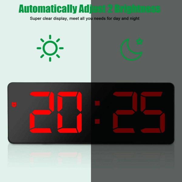 LED Digital Desk Alarm Clock  USB Large Mirror Display Snooze Temperature Mode