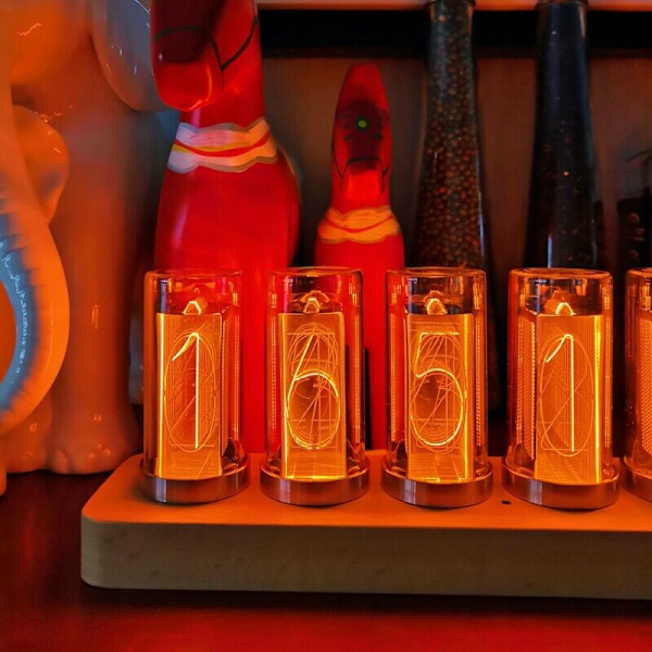 6-Digit LED Glow Tube Alarm Solid Wood Nixie Tube Alarm Clock Assembled tps