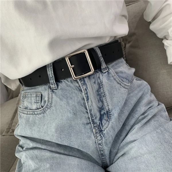 NEW PU Leather Belts for Women Square Buckle Pin Buckle Jeans Black Belt Chic Luxury Brand Ladies Vintage Strap Female Waistband