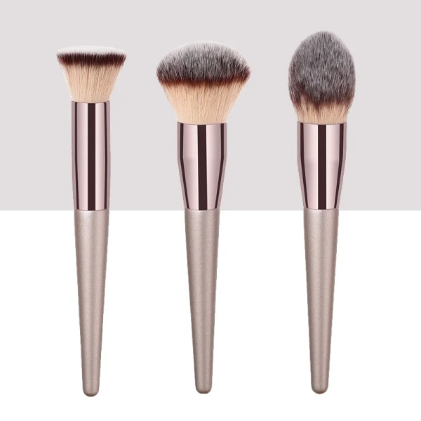 Champagne Color Makeup Brush for Women Face Basic Foundation Flame Cone Powder Flat Head Makeup Brush Tools Cosmetic Brush Set