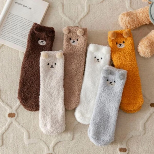 Meias Femininas Women Thick Socks Winter Cute Bear Coral Fleece Fuzzy Female Autumn Happy Funny Thickened Warm Home Floor