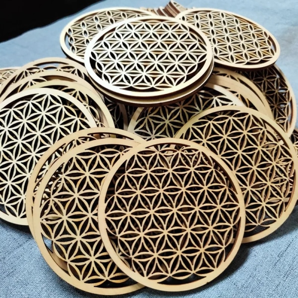 Flower of life Natural Wood Round Edge Circles Carved Coaster Chakra Symbol Tea Coffee Mug Pad Placemat Drinks Holder Decor