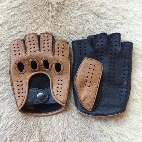 New Arrival Luxury Men Semi-Finger Genuine Leather Gloves Men's Driving Unlined Half Fingerless Goatskin Gloves For Male Mitten