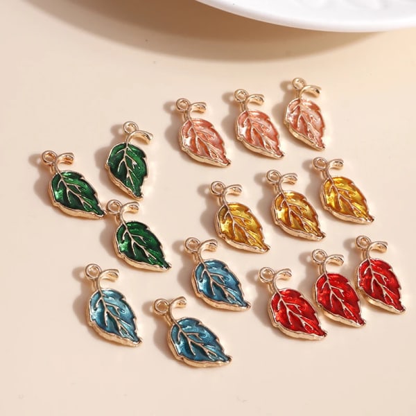 10pcs/lot 10*18mm Enamel Tree Leaf Charms for Jewelry Findings DIY Mini Colorful Charms Necklaces Pendants Earrings Making