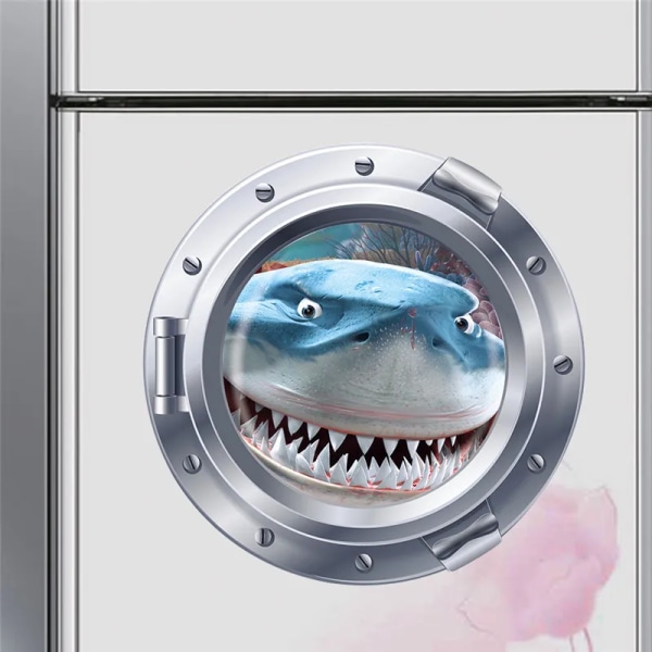 3d vivid Submarine Porthole Wall Stickers Refrigerator Bathroom Home Decoration Shark Fishes Mural Art Pvc Decal