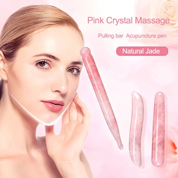 Rose Quartz Massage Bar Natural Jade Face Scraping Hand Massager Stick Trigger Point Acupuncture Pen Eye Beauty Device Care Tool