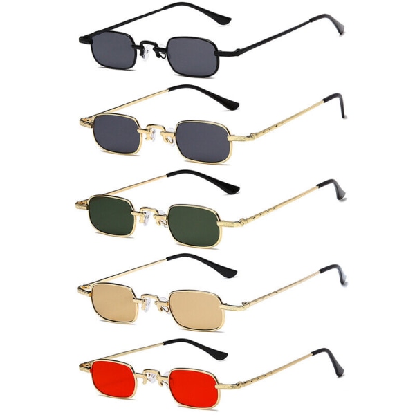 Mens Women's Small Rectangle Sunglasses Tinted Metal UV400 Fashion Lens Glasses-