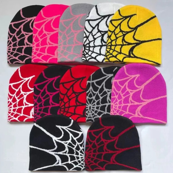 Goth Spider Web Jacquard Streetwear Grunge Beanie Caps Y2K Knitted Warm Hip Hop Unisex Elastic Knit Hat Skull Cap for Women Men