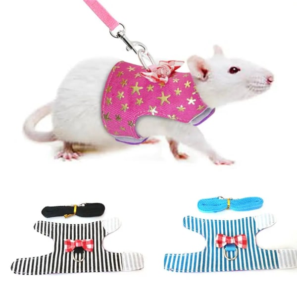Guinea Pig Bunny Rabbit Hamster Bowtie Chest Strap Star Striped Harness Vest Clothes Leash Traction Rope Small Pets Accessories