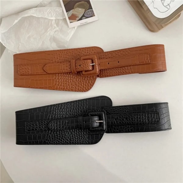 French Ladies Belt Crocodile Pattern PU Leather Wide Belt Coat Dress Coat Corset Fashion Luxury Designer Brand Belts for Women