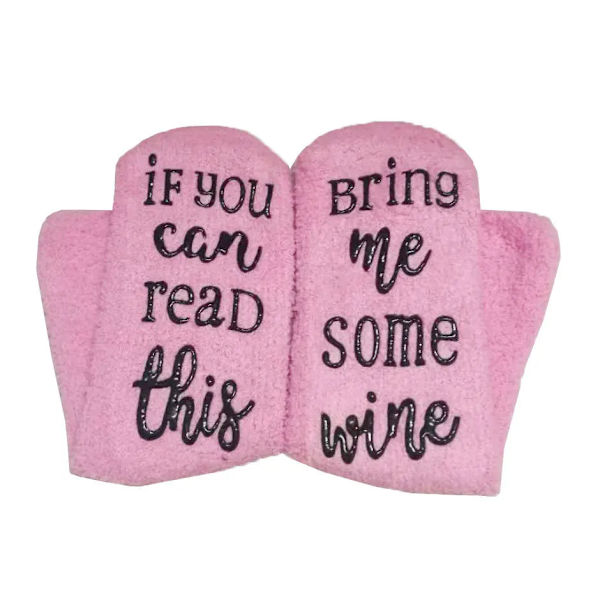 1 Pair Funny Pink Thicken Women Socks Letter Printed with' If You Can Read This,bring Me Some Wine' Soft Comfortable Warmer