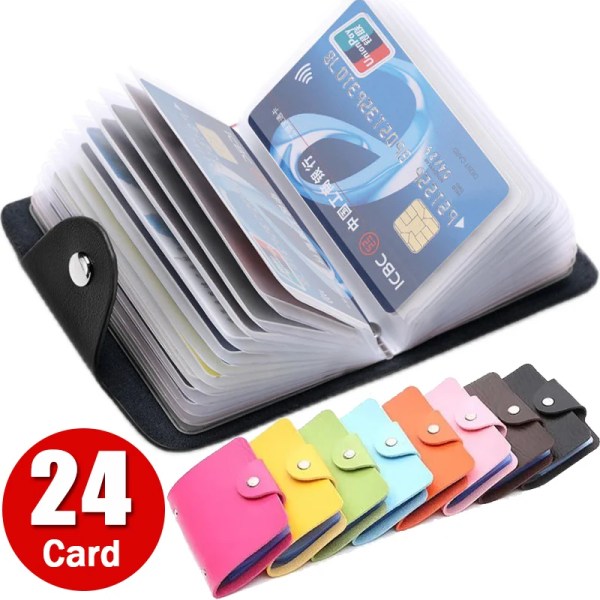 24 Bits Card Case Leather Function Business Card Holder Men Women Credit Passport Card Bag ID Passport Card Wallet 7 Colors