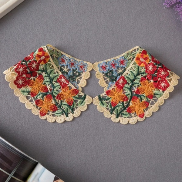 Embroidered Colorful Flower Patch Neckline Lace Applique Hollow Out Fake Collar DIY Sewing Crafts Bridal Dress Drop Shipping