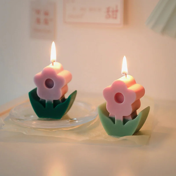INS Flower Scented Wax Candle Korean Home Decoration Flower Ornament Fragrance Handmade Floret Candles Candlestick Decorations