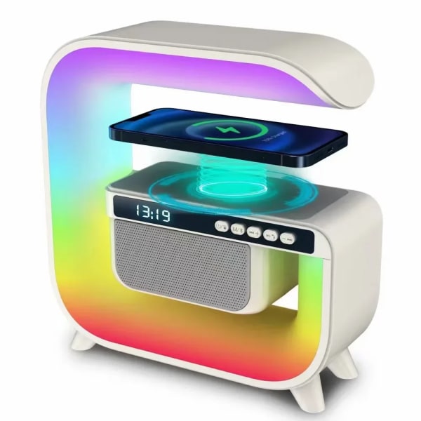 Fast Wireless Charger Digital Alarm Clock Bluetooth Speaker Multifunction Mobile Phone Charging Station for 11 12 Pro Max15W