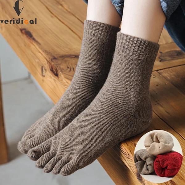 5 Pairs Wool 5 Finger Socks Winter Solid Fluffy Thick Thermal Keep Warm Soft Elastic Simple Women Short Toe Socks Good Quality