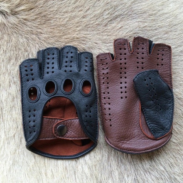 New Arrival Luxury Men Semi-Finger Genuine Leather Gloves Men's Driving Unlined Half Fingerless Goatskin Gloves For Male Mitten