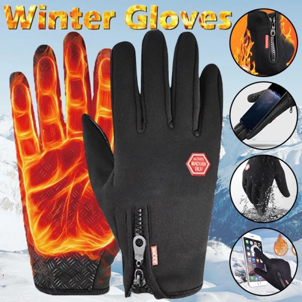 Thermal Gloves For Men Winter Cycling Bike Warm Fleece Cold Resistance Wind Waterproof  Outdoor Running Skiing Mittens