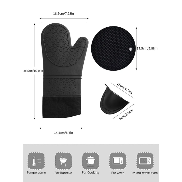 Leeseph Extra Long Oven Mitts and Pot Holders Sets  Heat Resistant Silicone Oven Mittens , Mini Oven Gloves, Hot Pads Potholders