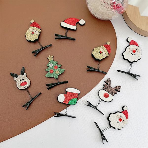 10Pair Cute Mini Christmas Hairpin Creative Headwear Decorations Navidad 2024 Of Xmas Tree Elk Santa Hair Accessories For Girls