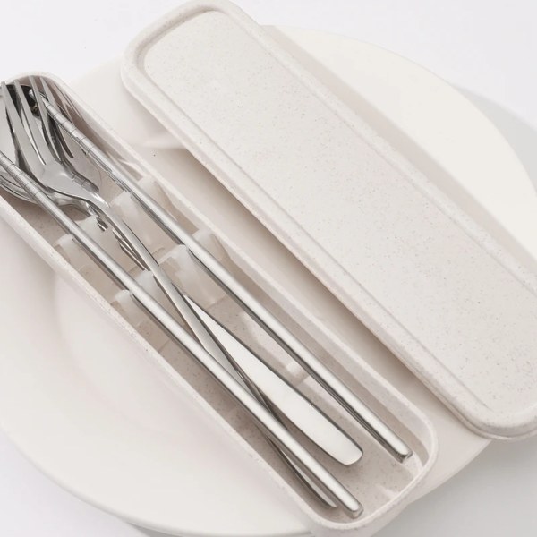 Utensils Stainless Steel 3PCS Cutlery Set Portable Camp Reusable Flatware Spoon Fork Chopsticks Set with Case