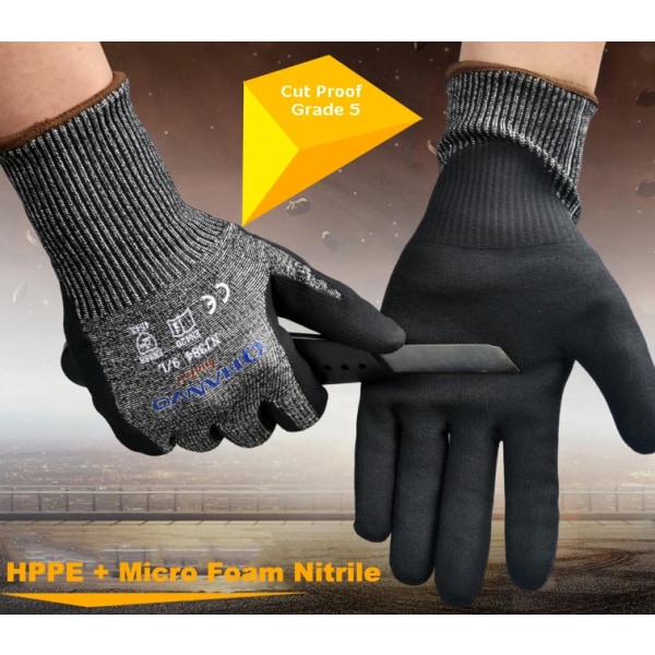 Cut Resistant Work Glove Butcher HPPE Stain Steel Micro Foam Nitrile Maxi High Flex ANSI A4 Anti Cut Proof Safety Glass Handling