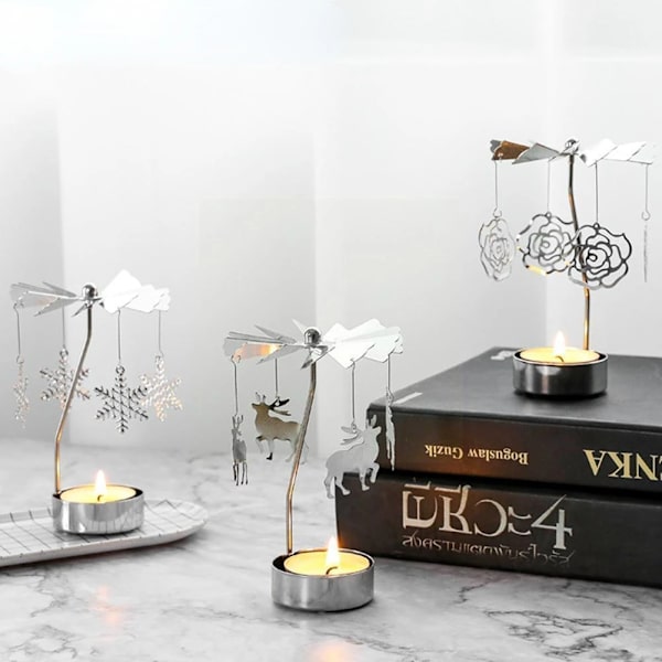 Rotating Wrought Iron Candlestick Ornaments Household Candlelight Ornaments Table Angel Carousel Props Deer oom decor