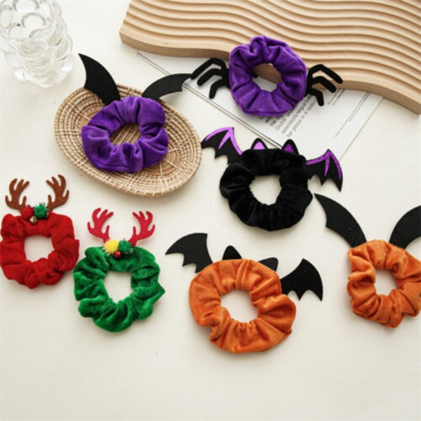 Halloween Hair Accessories Demon Antlers Shaped Velvet HairRope Elastic Hairband