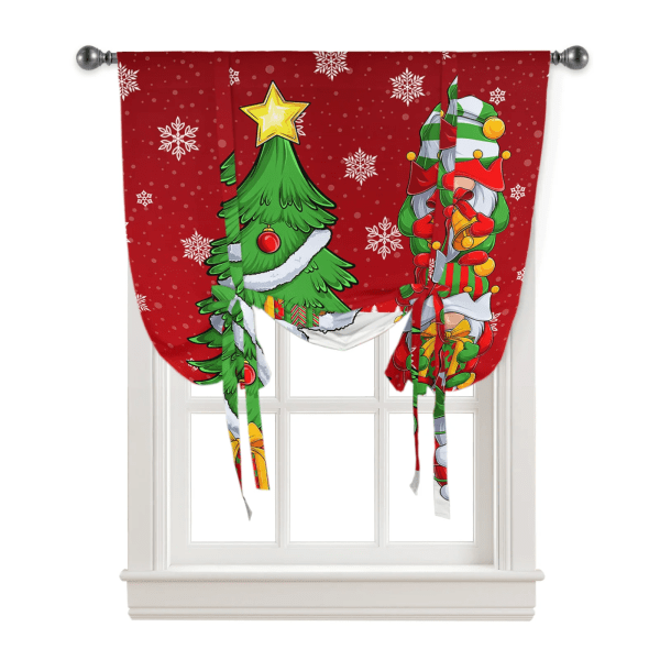 Christmas Gnome Snowflake Sleeve Window Curtain for Living Room Home Decor Balcony Cafe Kitchen Tie-up Roman Short Curtain