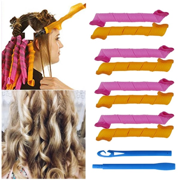 10Pcs No Heat Curling Rod No Heat Hair Curlers Spiral Hair Rollers Sleeping Soft Curl Bar Wave Formers DIY Hair Styling Tool