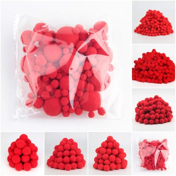 Red Pompom 8mm 10mm 15mm 20mm 25mm 30mm Pompon Balls for DIY Party Home Wedding Decor Garment Sewing Kid Toy Crafts Supplies 20g