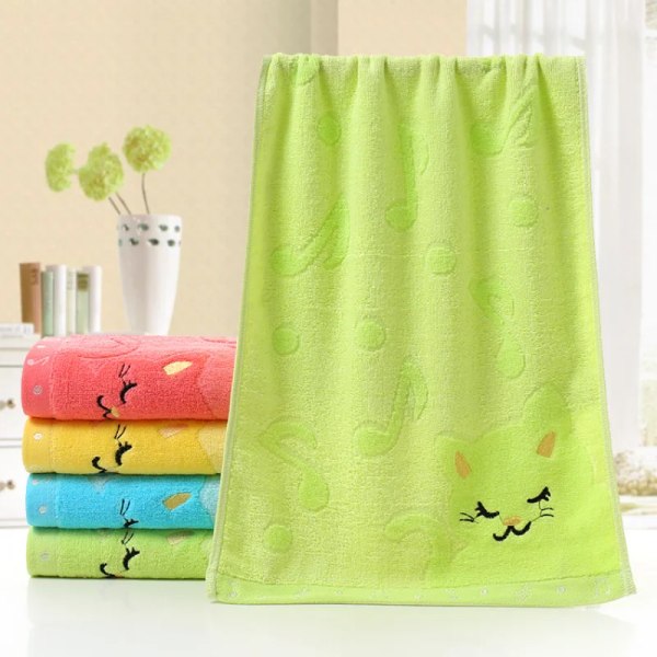 New  25X50cm Cute Towel Cat Pattern Soft Towel Children Embroidered Wool Towel Baby Products Soft Towel Bath Towel