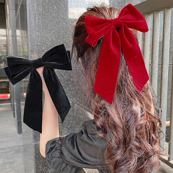 Winter Velvet Bow Hairpin Girls Large Hair Bow Duckbill Clip Korean Cute Ribbon Barrette Retro Black Red Women Hair Accessories