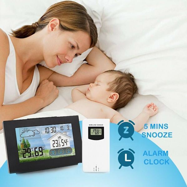 Wireless Weather Station Digital LCD Clock Calendar Thermometer Indoor & Outdoor