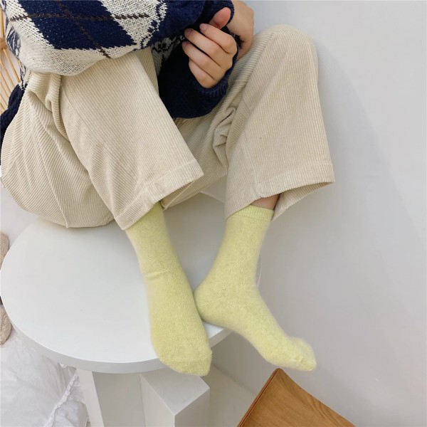 Winter Thicken Warm Women Socks Fashion Solid Color 25% Rabbit Hair Thermal Crew Socks Soft Warmer Homewear Floor Sleeping Socks