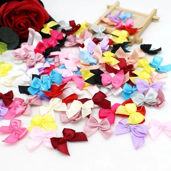 50/100pcs Mixed Satin Ribbon Bows 25mm Hand Bow-knot Tie Small Bows for Crafts DIY Christmas Wedding Party Decor Accessories