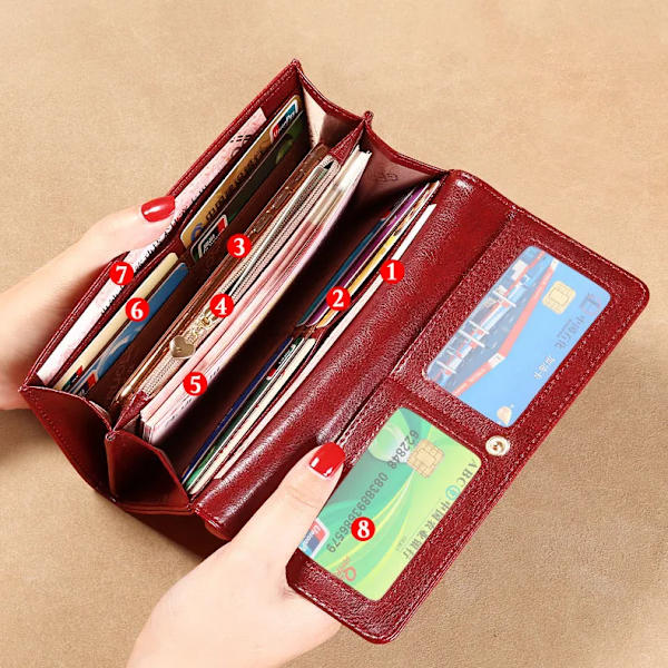 Genuine Leather Wallet Card Holder for Women Credit Card ID Badge Holder RFID Long Purse Fashion Women's Clutch Bag