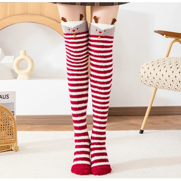 Kawaii Thick Plush Over Knee Long Socks Floor Home Indoor Socks Women Warm Winter Autumn Sleeping Striped Cute Socks High Socks
