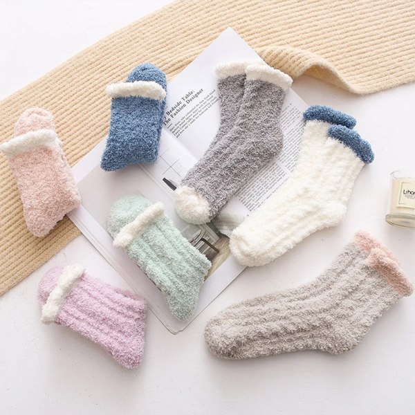 Women Socks Winter Warm Coral Fleece Sleep Socks Mid-tube Home Floor House Cosy Thermal Thick Snow Socks 5 Pairs/Lot Hot Sale