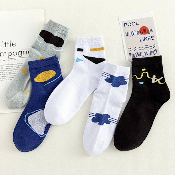5 Pairs Antibacterial Anti-slip Sweat Absorbing Color Contract Cotton Socks
