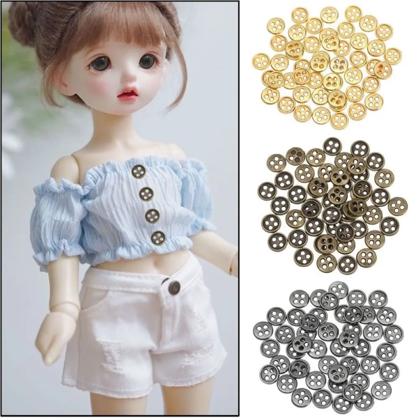 20Pcs 6mm Handmade Doll Accessories DIY Doll Clothes Mini Buckles Round Metal Buttons For Doll Clothes Handmade Accessories