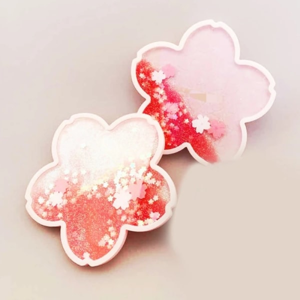 Cherry Blossom Glitter Coasters Silicone Quicksand Flash Sakura Placemat Coffee Cup Mat Non-Slip Insulation Tea Pad Home Decor