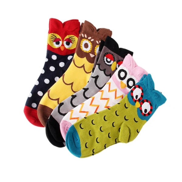 Korean Style Women Animal Cotton Socks Autumn Winter Lovely Owl Patterned Fake Brand Socks Female Ladies Funny Frilly Socks