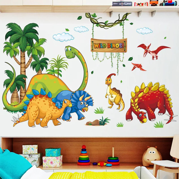 Large Cartoon Wild Dinos Zoo Wall Stickers for Child Boys room Nursery Tile Decor Art Bedroom PVC Decals Home Decoration Murals