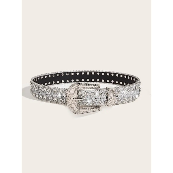 PU Leather Strap for Rhinestone Belts Women's Adjustable Metal Buckle Waist Belt Western Cowboy Y2K Girls Fashion Belt for Jeans