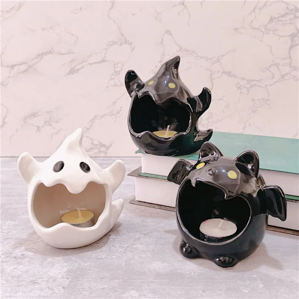 Ghost Bat Snack Dishes Tray Candlestick Ornament Halloween Decoration Atmosphere Art Cartoon Cute Ceramic Candle Holder Statue