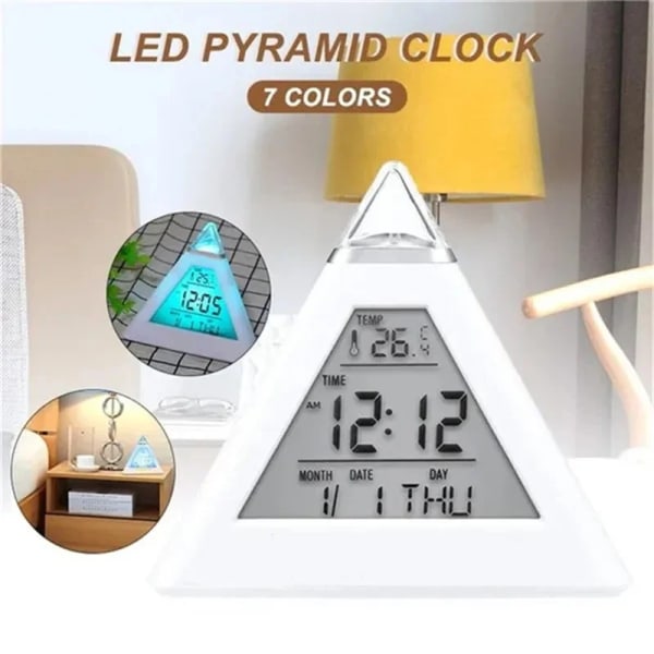 Pyramid LCD Alarm Table Clock Thermometer Digital Table Clock 7 Colors Backlight Changeable Led Clock Home Night Light