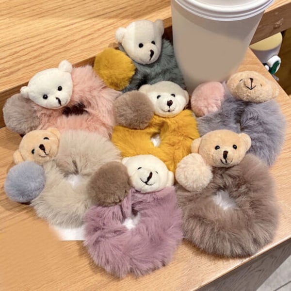 Cute Bear Scrunchies Elastic Hair Tie Ring Rope Ponytail Holder Plush  Headwear